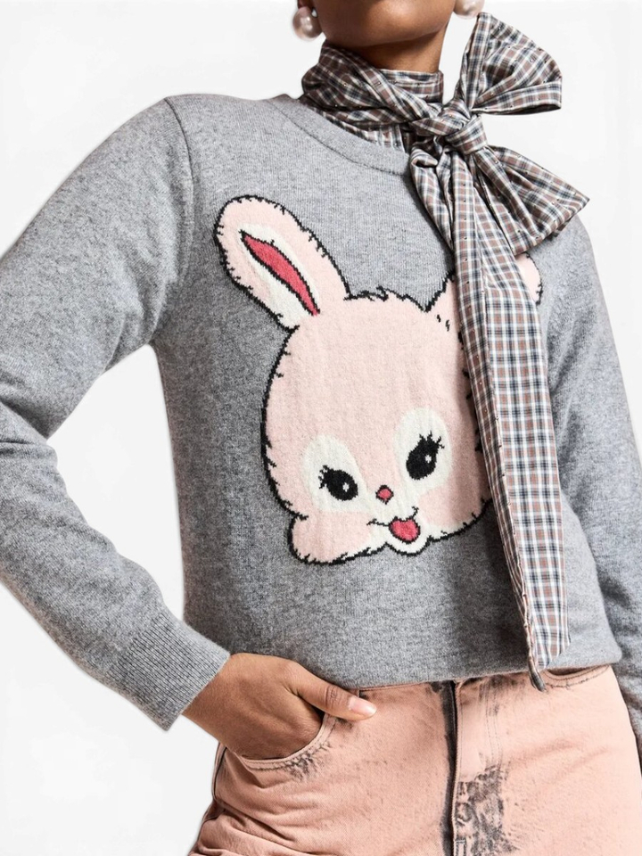 Trui van een wolmix met konijnenhaar, in intarsia-patroon, grijs en roze Kapital Essentiel