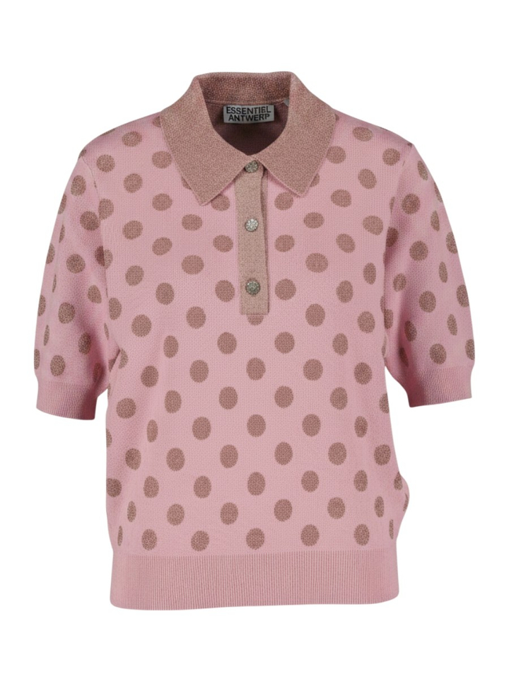 Oudroze en mauve polo met stippen en zilveren knopen Krab Essentiel