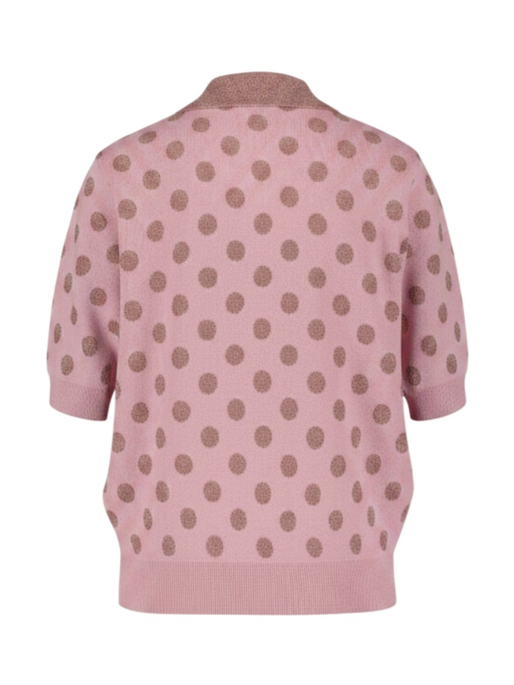 Oudroze en mauve polo met stippen en zilveren knopen Krab Essentiel