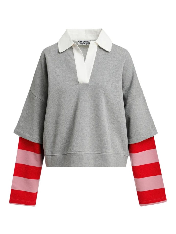 Grijs sweatshirt met rode en roze gestreepte mouwen Kantelou Essentiel