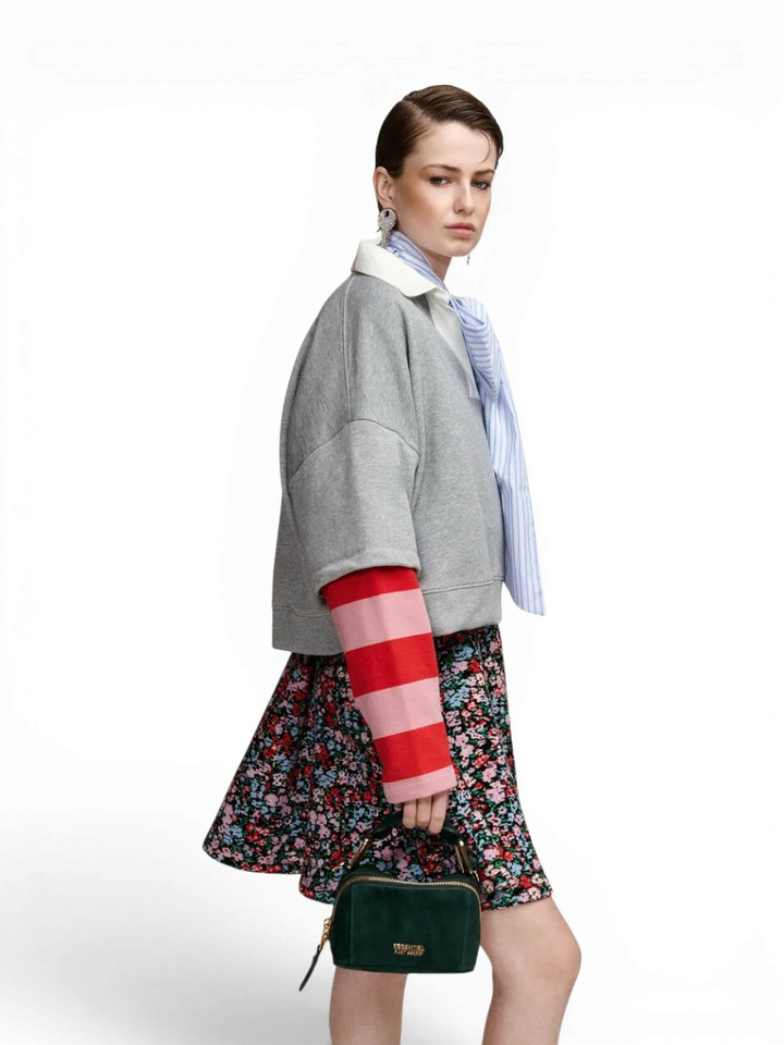 Grijs sweatshirt met rode en roze gestreepte mouwen Kantelou Essentiel