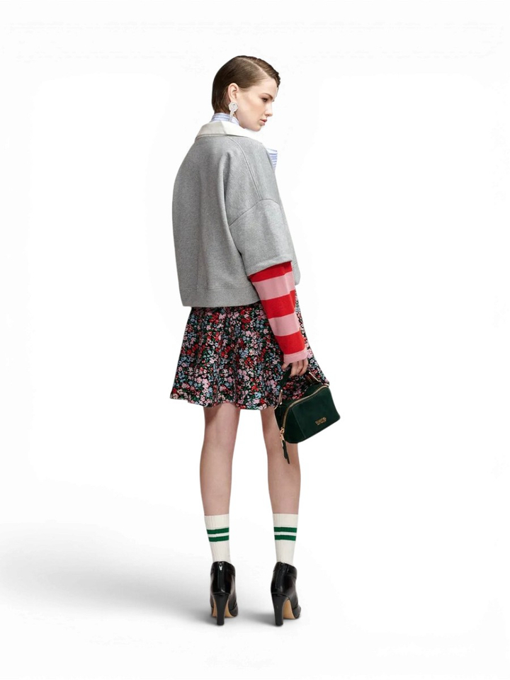 Grijs sweatshirt met rode en roze gestreepte mouwen Kantelou Essentiel