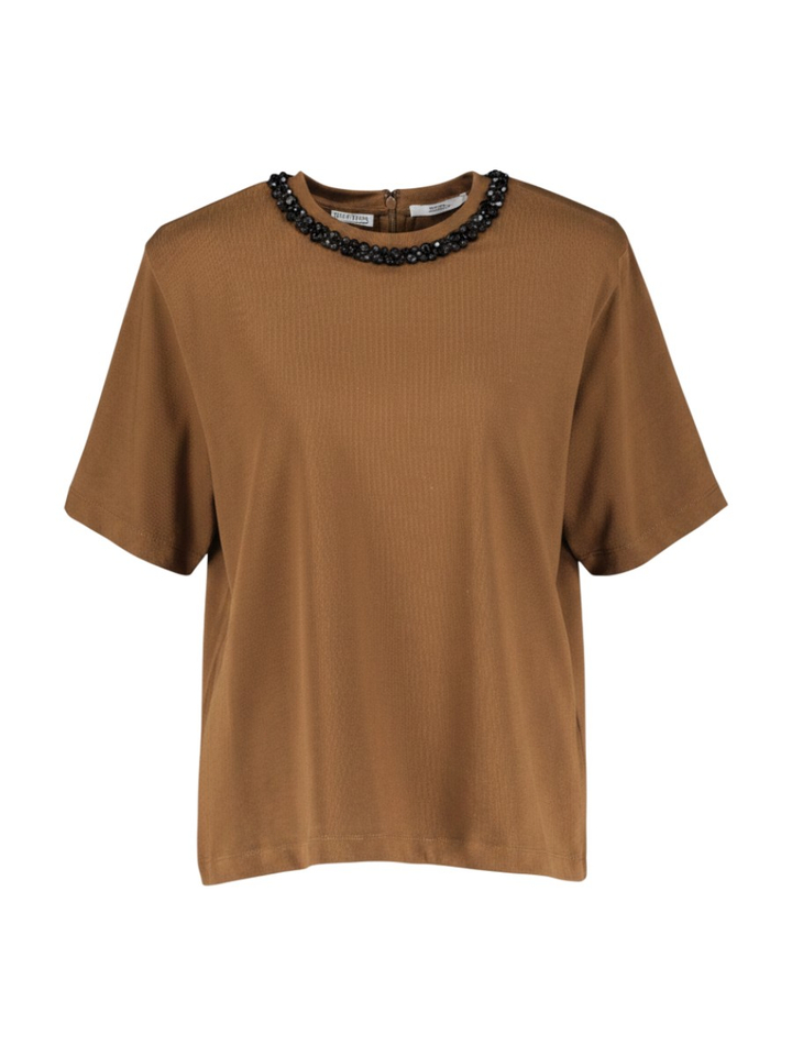 Bruin T-shirt met een kraag met zwarte versiering Kardinal Essentiel