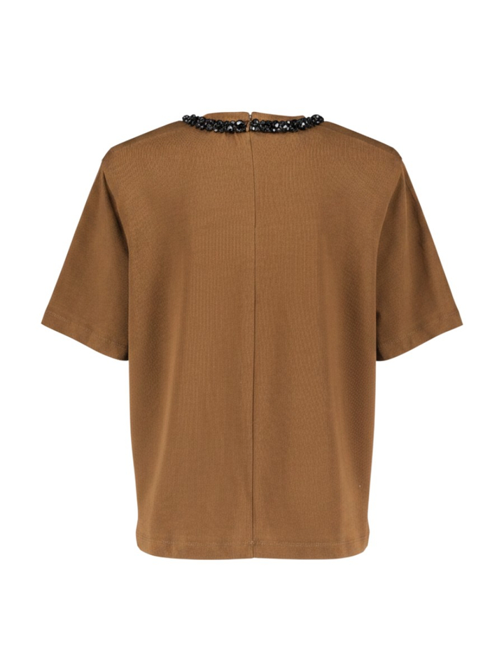 Bruin T-shirt met een kraag met zwarte versiering Kardinal Essentiel