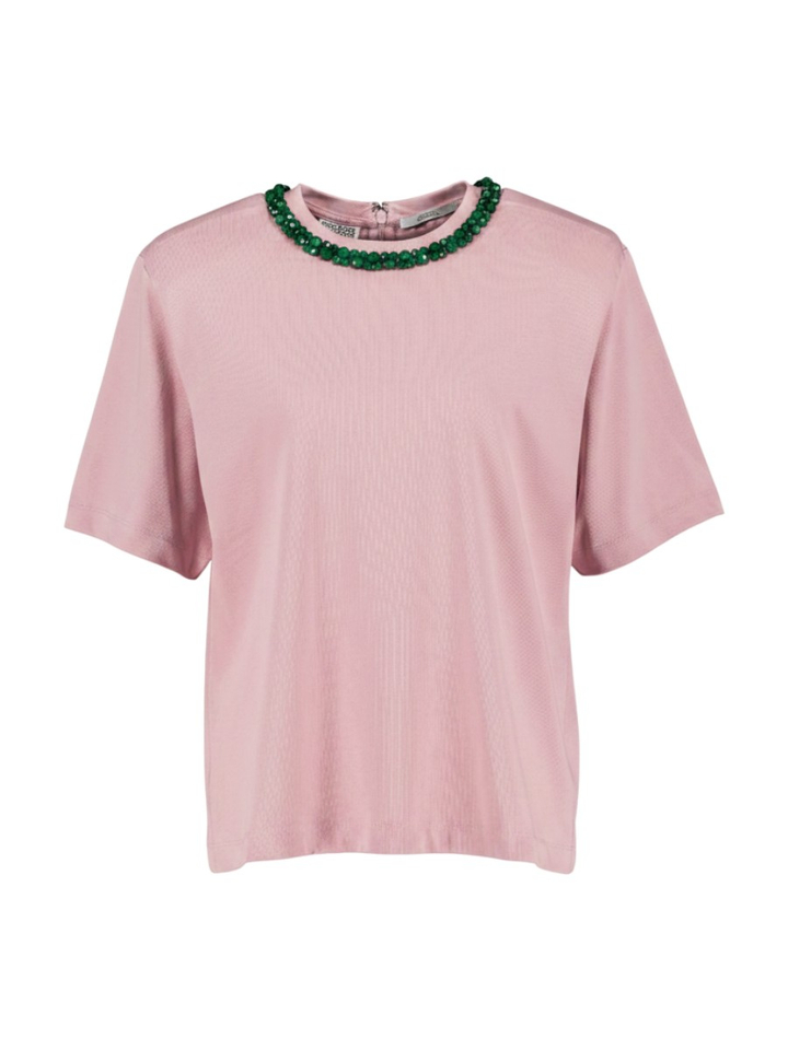 Roze T-shirt met een kraag met groene versiering Kardinal Essentiel
