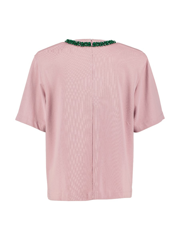 Roze T-shirt met een kraag met groene versiering Kardinal Essentiel