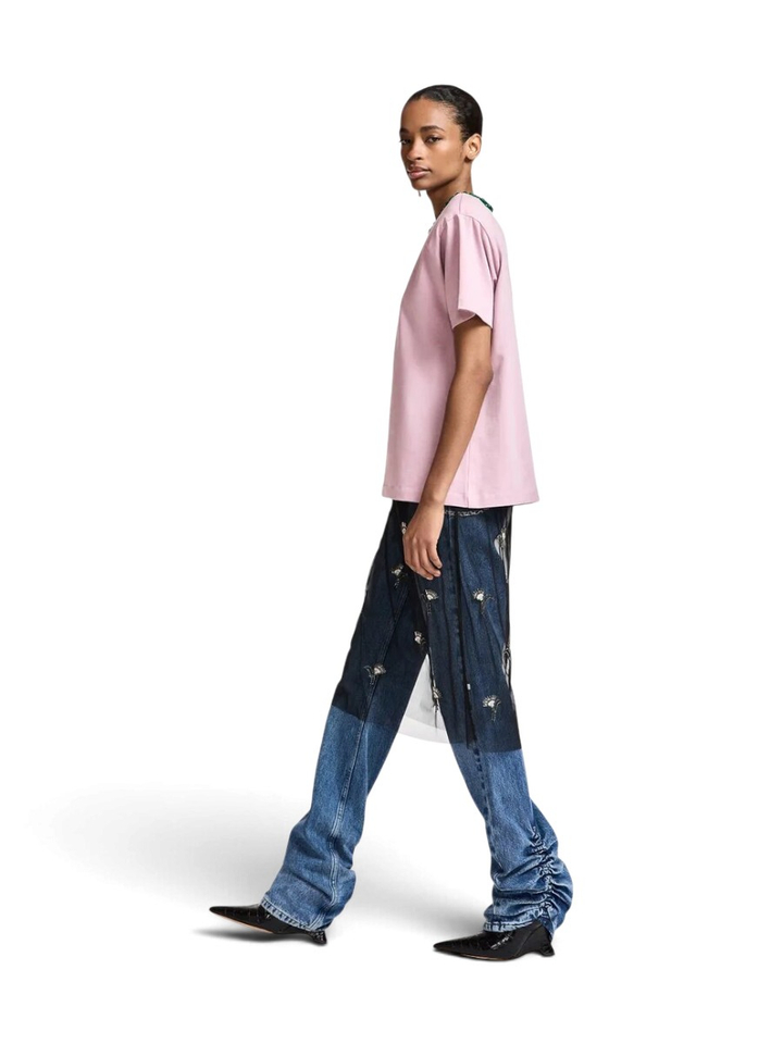 Roze T-shirt met een kraag met groene versiering Kardinal Essentiel