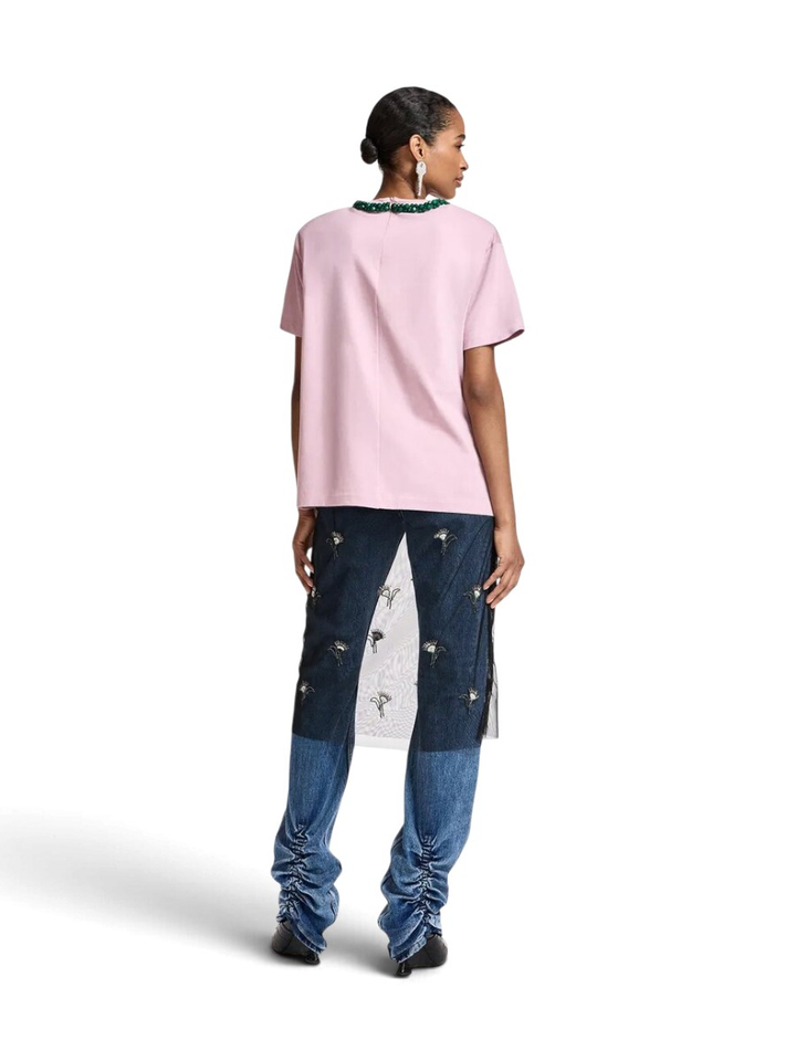 Roze T-shirt met een kraag met groene versiering Kardinal Essentiel