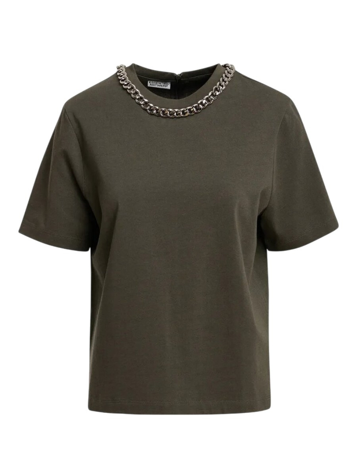 Olijfgroen T-shirt van biologisch katoen met ketting Klaim Essentiel 