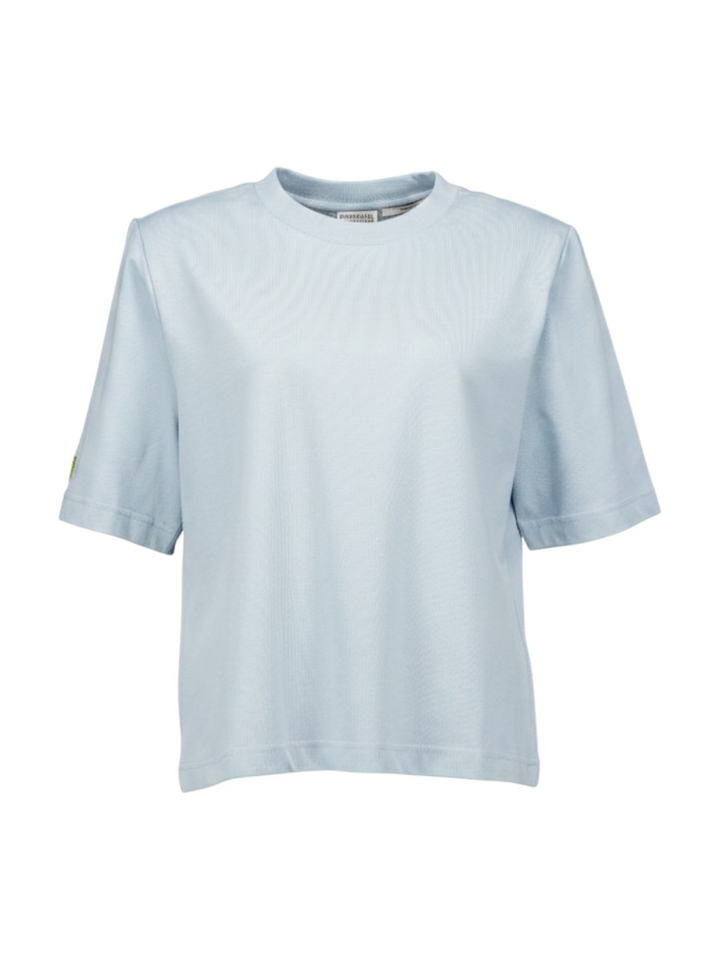 Lichtblauwe katoenen T-shirt met schoudervulling Kort Essentiel 