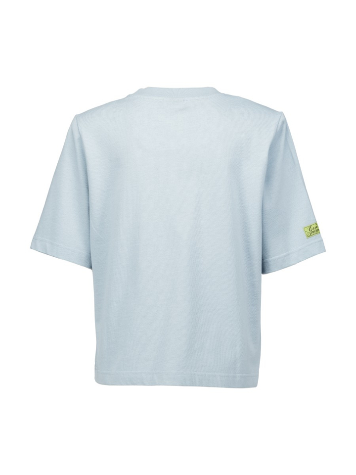 Lichtblauwe katoenen T-shirt met schoudervulling Kort Essentiel 