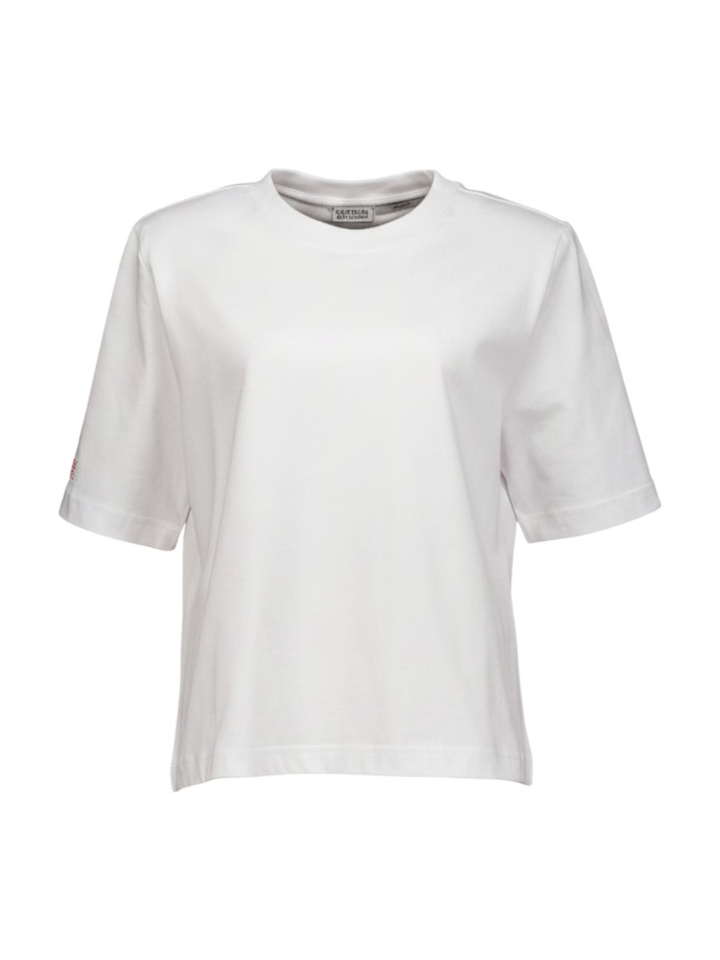 Witte katoenen T-shirt met schoudervulling 