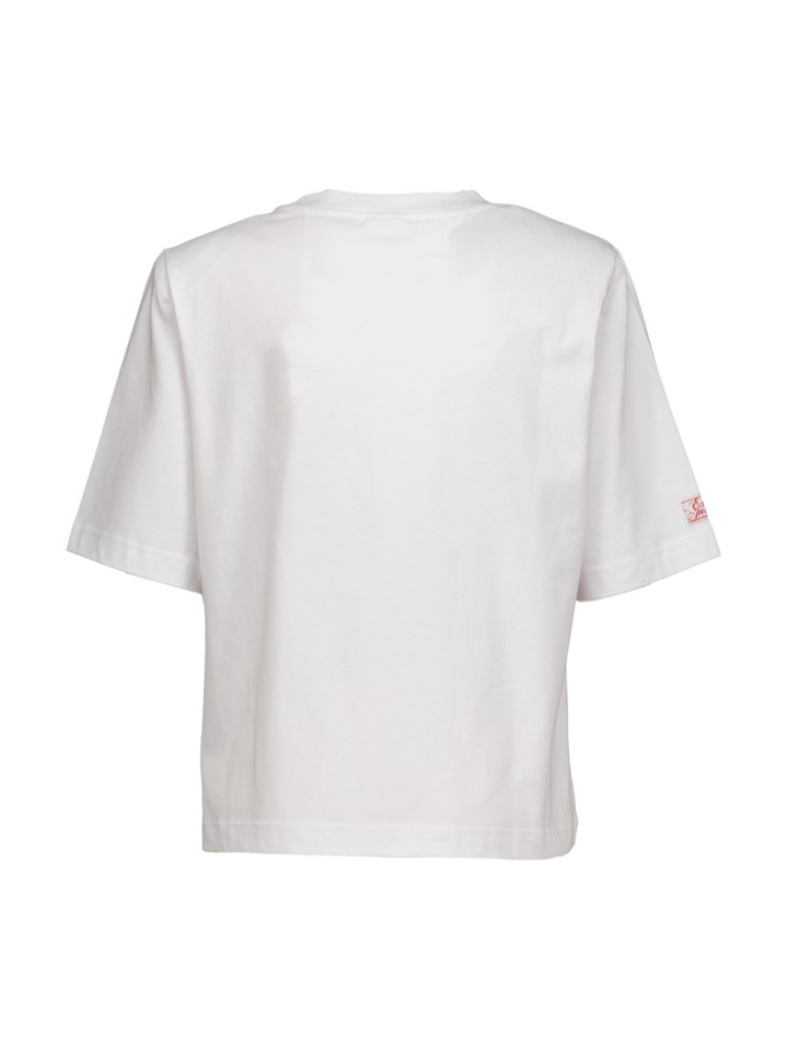 Witte katoenen T-shirt met schoudervulling 
