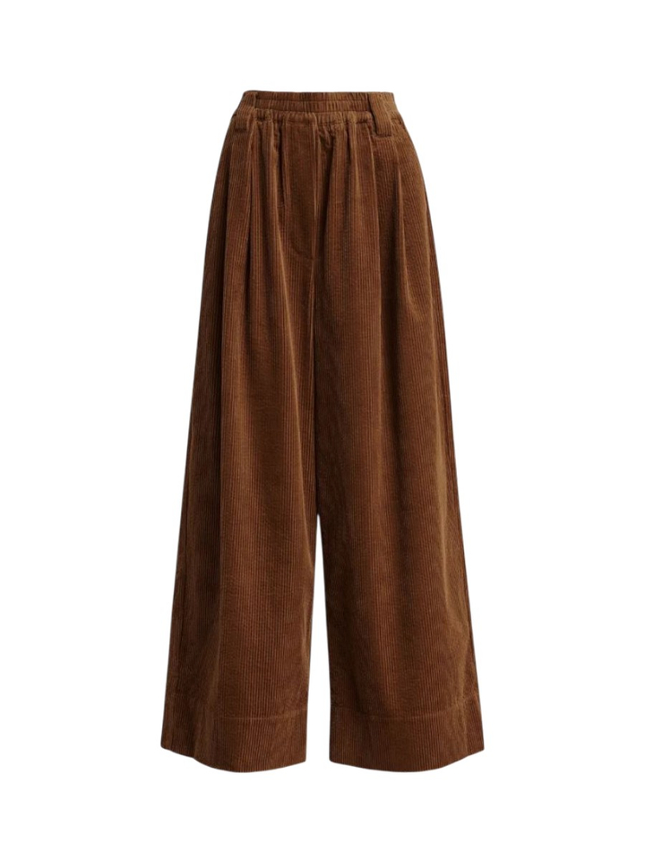 Bruine ribfluwelen broek met brede pijpen Kitch Essentiel