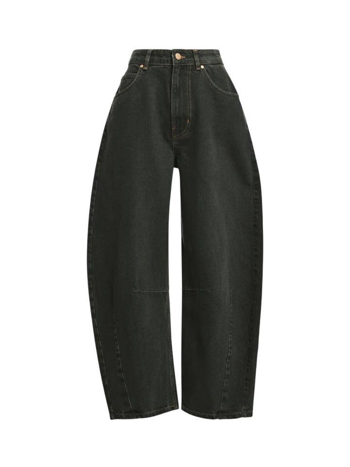 Kakigroene cropped jeans met barrelpijp Kokos Essentiel
