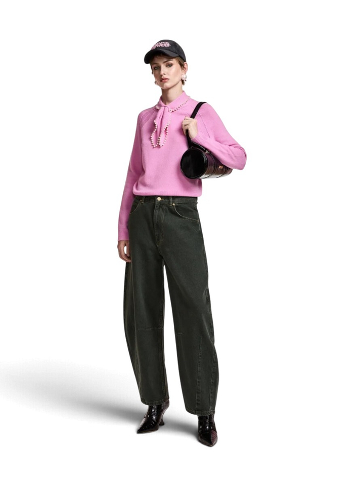 Kakigroene cropped jeans met barrelpijp Kokos Essentiel