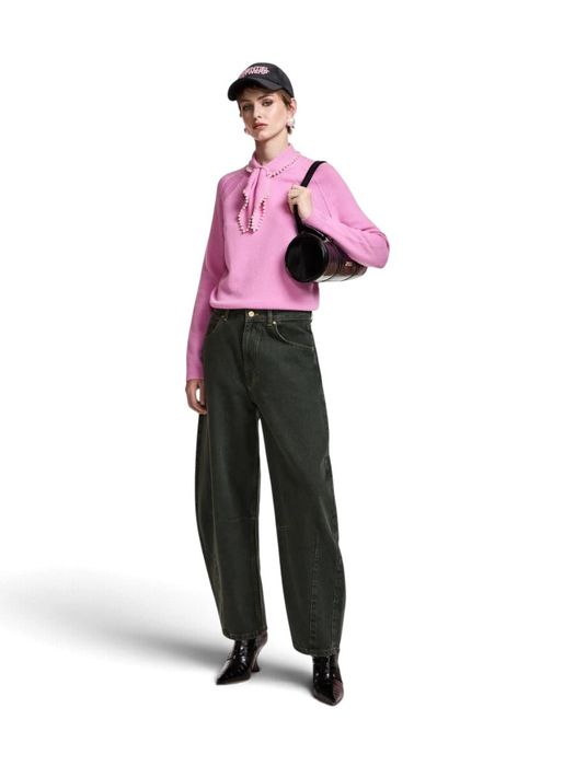 Kakigroene cropped jeans met barrelpijp Kokos Essentiel