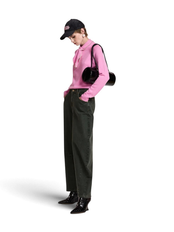Kakigroene cropped jeans met barrelpijp Kokos Essentiel