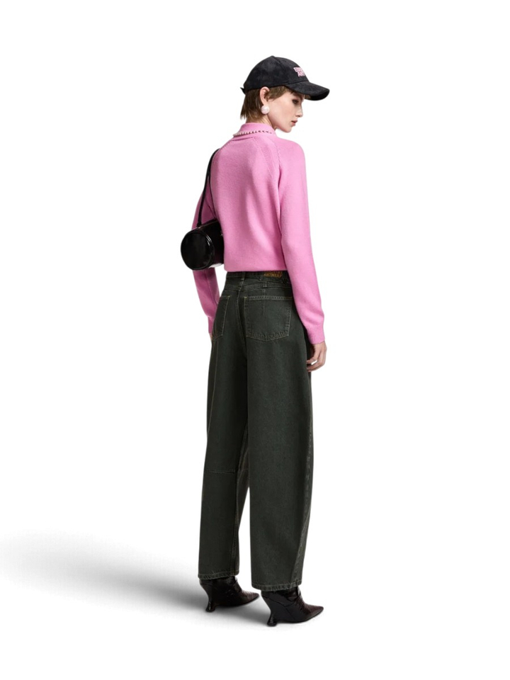 Kakigroene cropped jeans met barrelpijp Kokos Essentiel