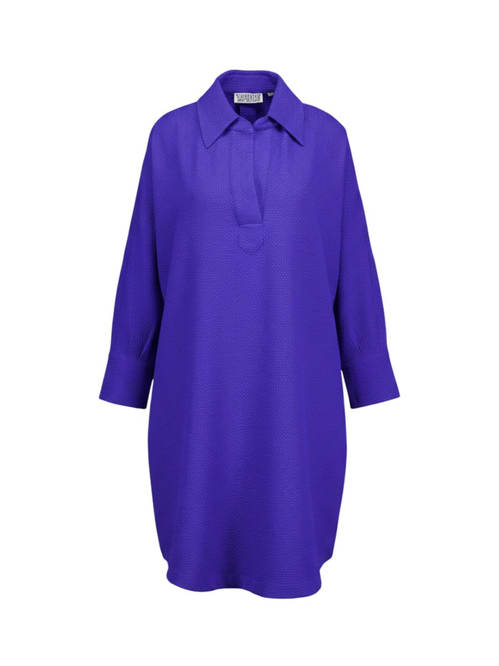 Kobaltblauwe halflange oversized jurk met reliëfstructuur Kameleon Essentiel
