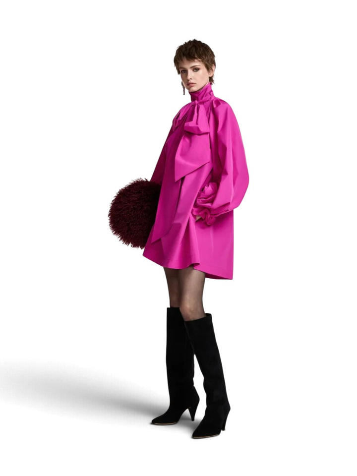 Fuschia A-lijn mini jurk met strikkraag Khai Essentiel