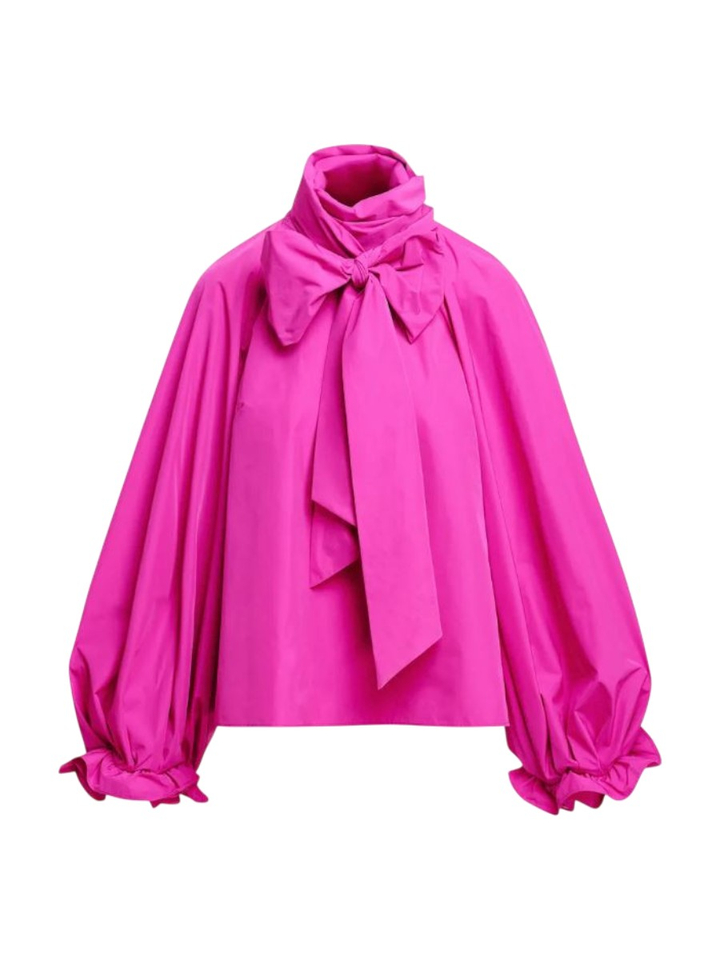 Fuchsia strikblouse met pofmouwen Keily Essentiel