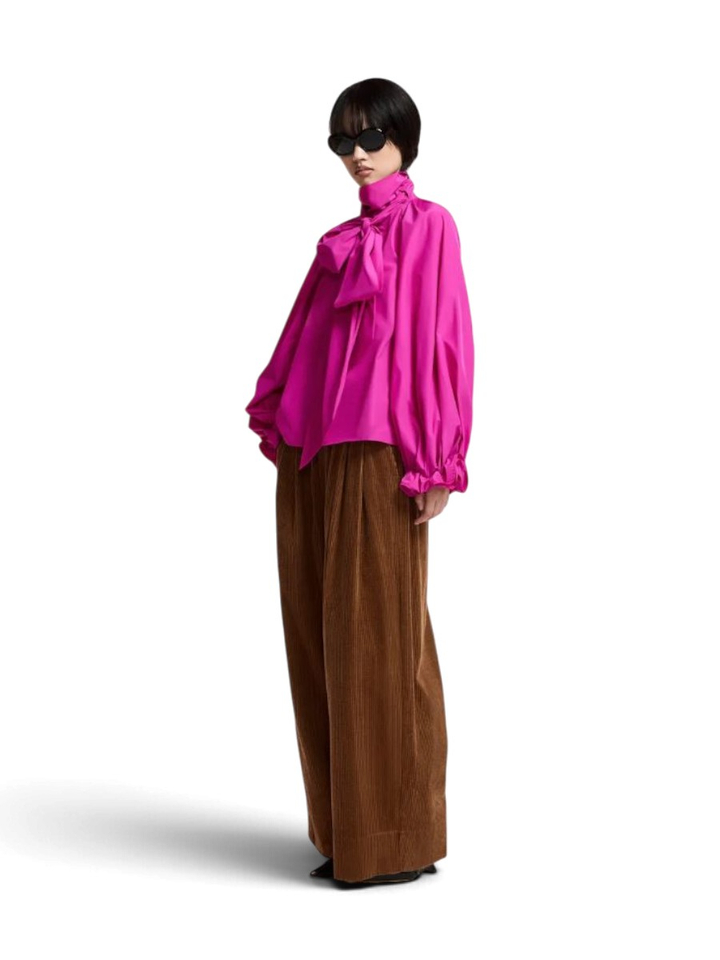 Fuchsia strikblouse met pofmouwen Keily Essentiel
