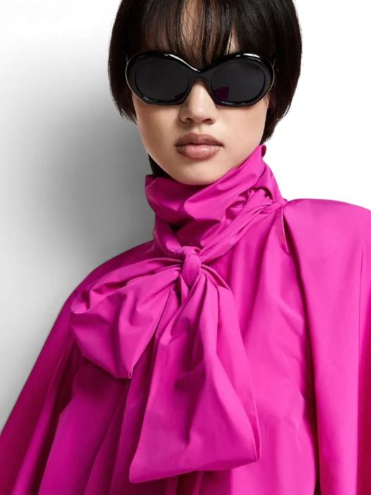 Fuchsia strikblouse met pofmouwen Keily Essentiel