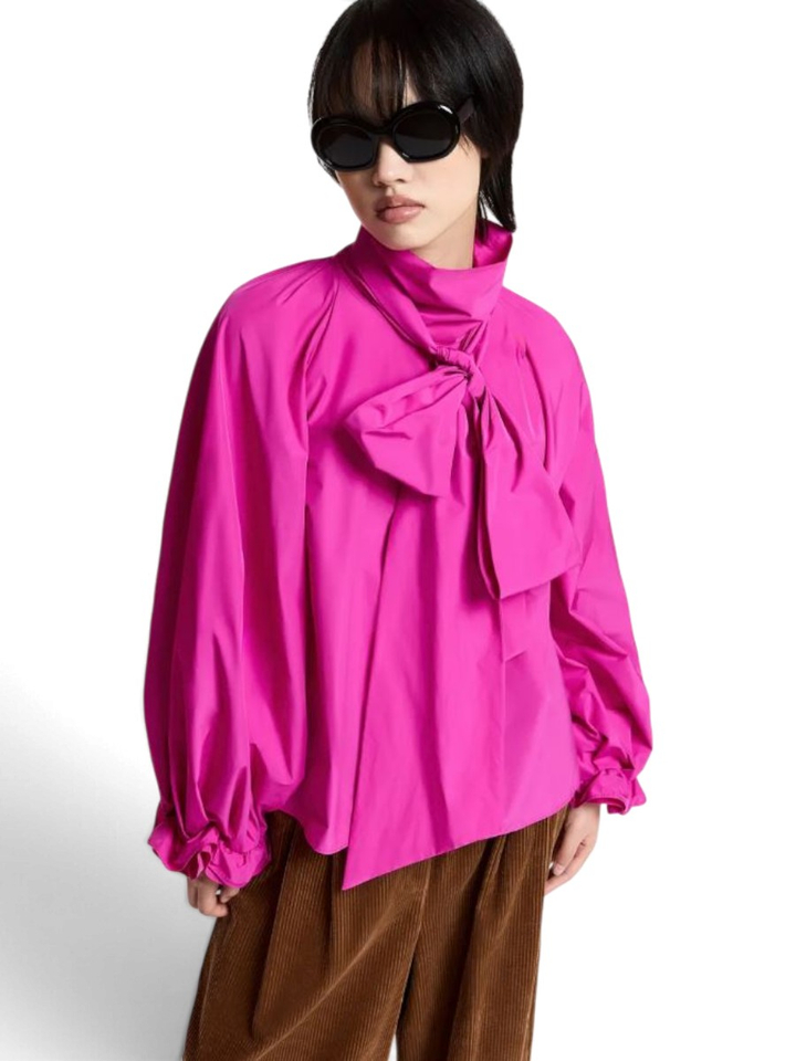 Fuchsia strikblouse met pofmouwen Keily Essentiel