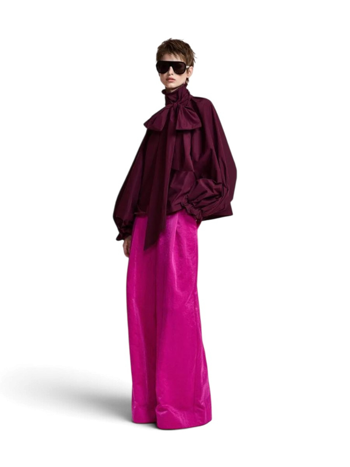 Bordeaux strikblouse met pofmouwen Keily Essentiel