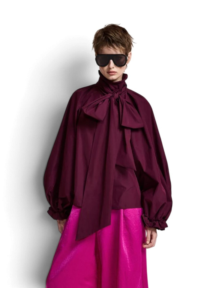 Bordeaux strikblouse met pofmouwen Keily Essentiel