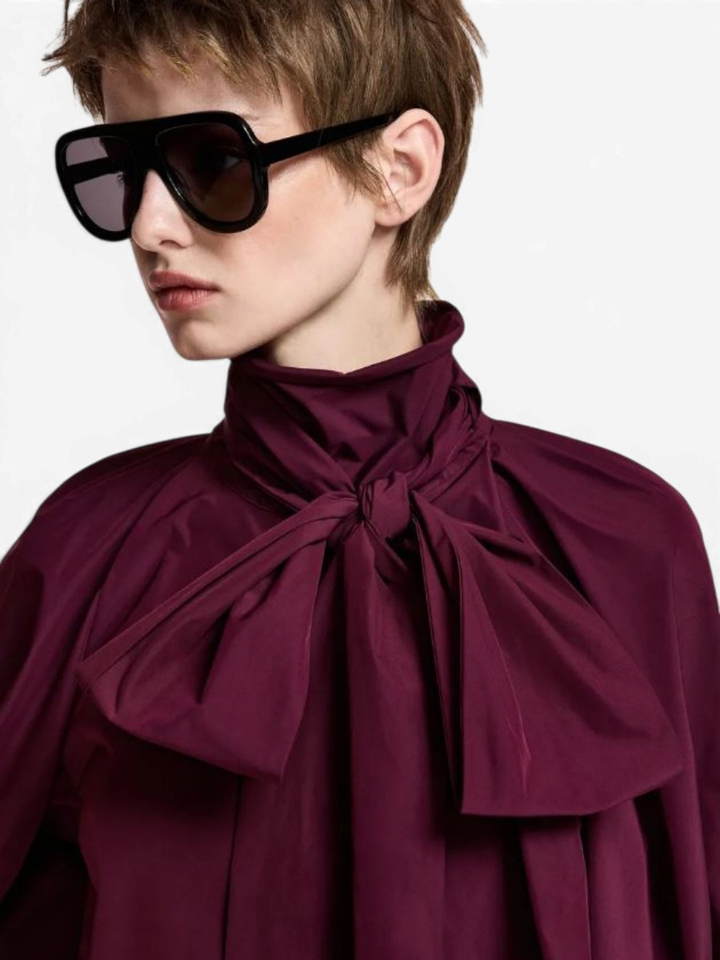 Bordeaux strikblouse met pofmouwen Keily Essentiel