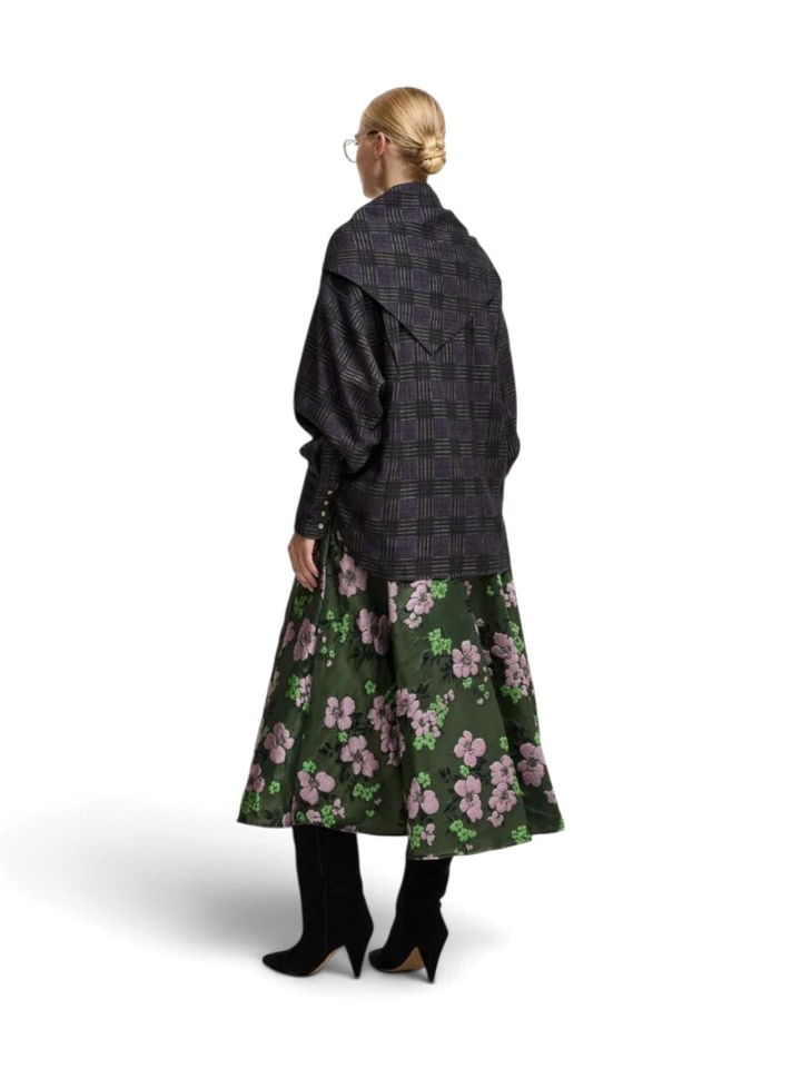 Kaki, lichtroze en groene midi-cirkelrok in bloemenjacquard Kathyanne Essentiel 