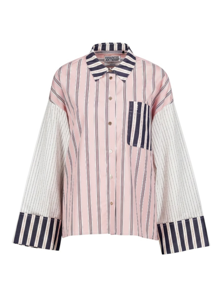 Roze-wit-zwart gestreepte blouse met gouden knopen Kovid Essentiel