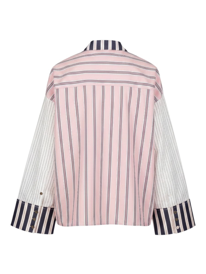 Roze-wit-zwart gestreepte blouse met gouden knopen Kovid Essentiel