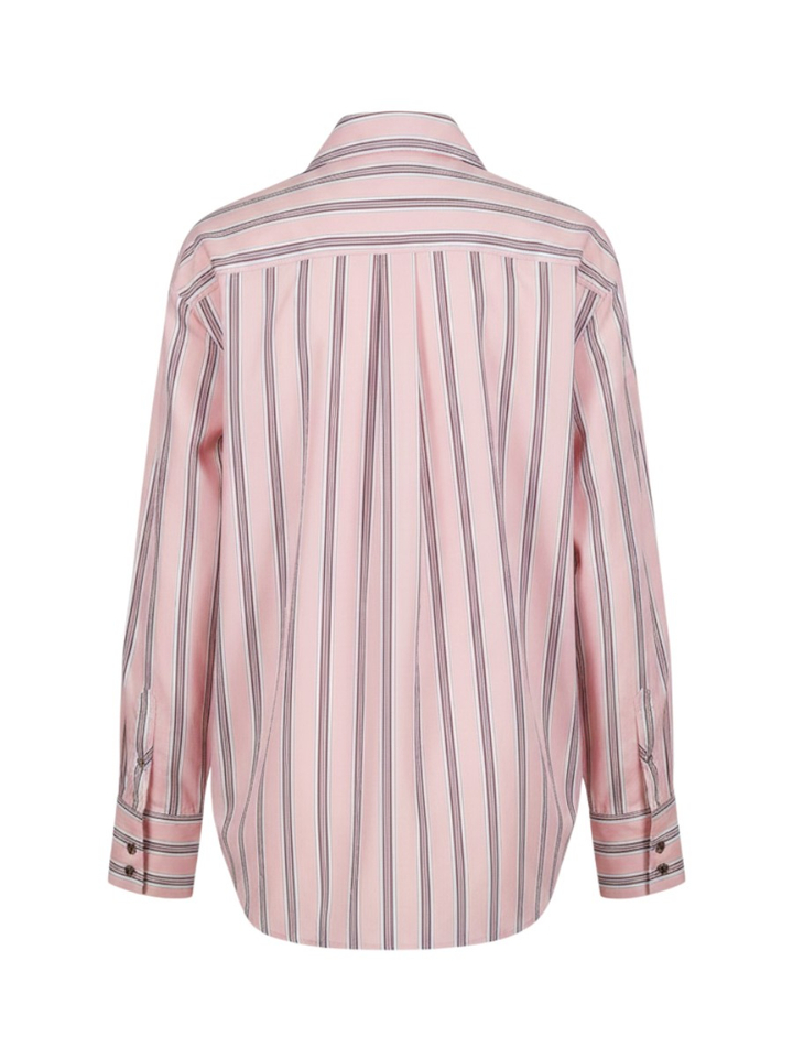 Roze gestreepte blouse met puntige kraag en strass-knopen Kacao Essentiel 