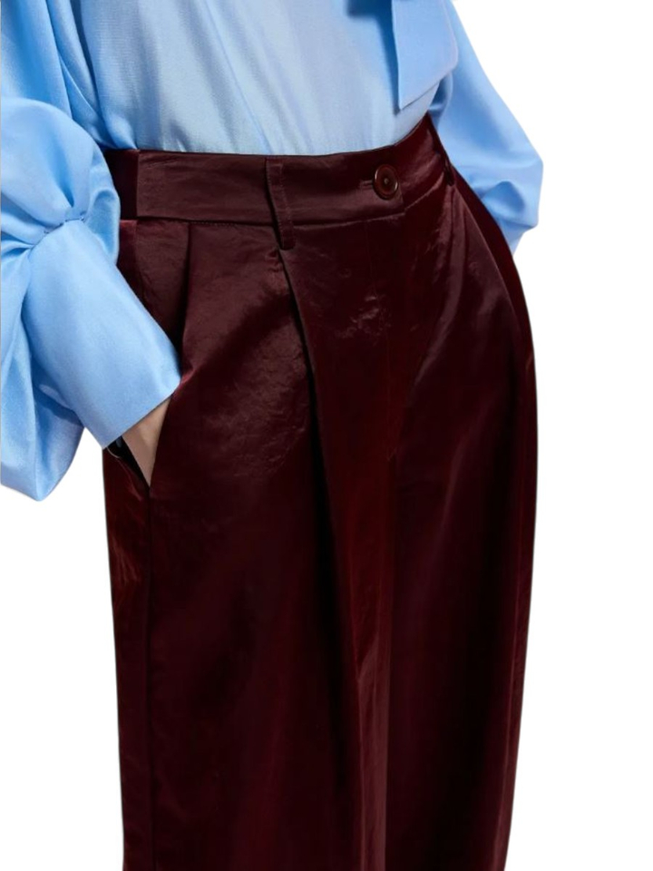 Bordeaux wide leg broek met bandplooien Karmen Essentiel