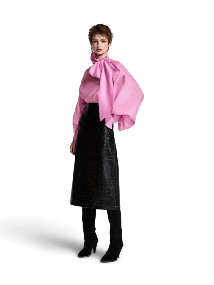 Roze oversized blouse met strikkraag Karismatic Essentiel