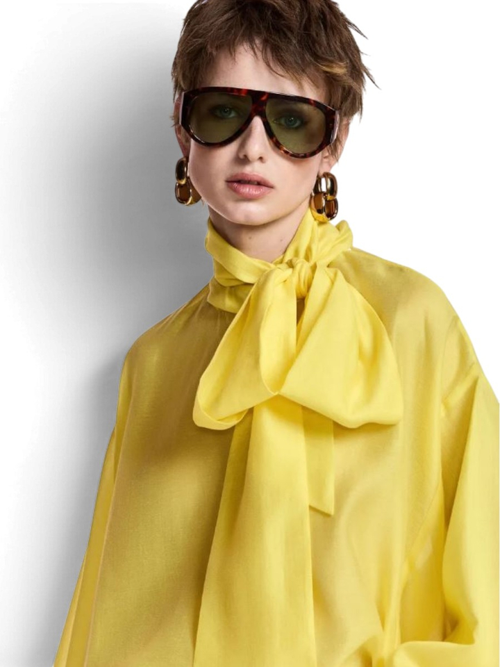 Gele strikblouse met pofmouwen Karismatic Essentiel 