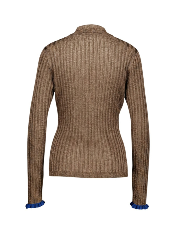 Bruine metallic ribbed polo top Karan Essentiel