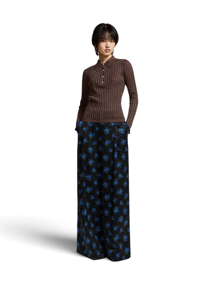 Bruine metallic ribbed polo top Karan Essentiel 