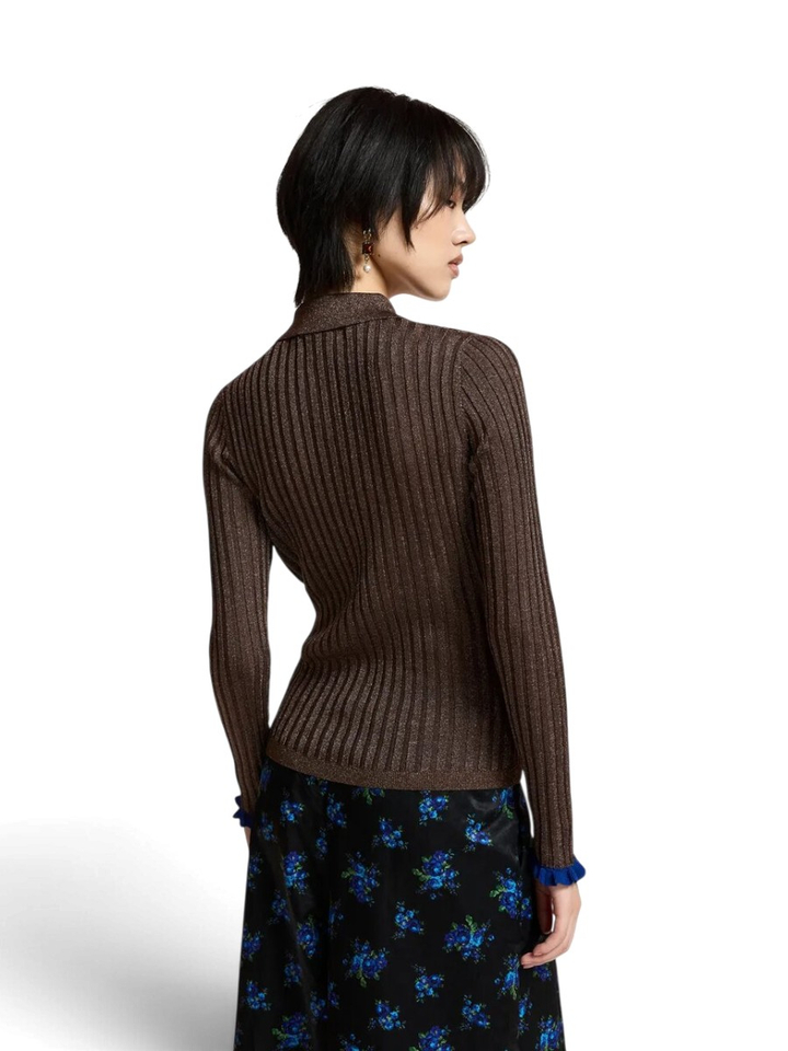 Bruine metallic ribbed polo top Karan Essentiel 