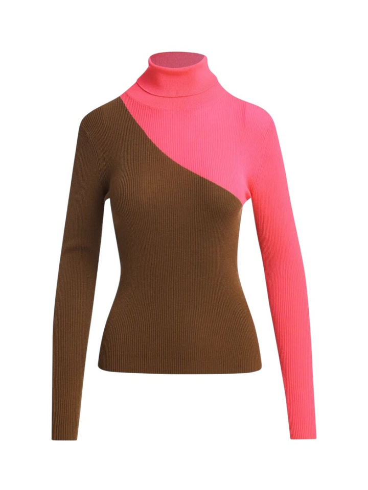 Bruine met roze pull met rolkraag KONCERT Essentiel