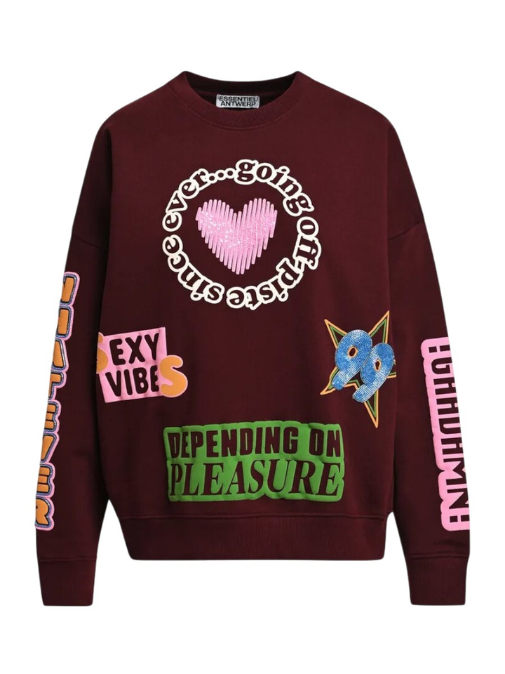 Bordeaux sweater met veelkleurige grafische prints Kampus Essentiel