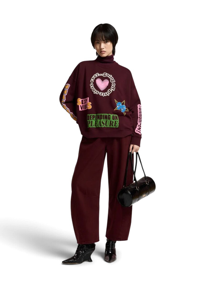 Bordeaux sweater met veelkleurige grafische prints Kampus Essentiel