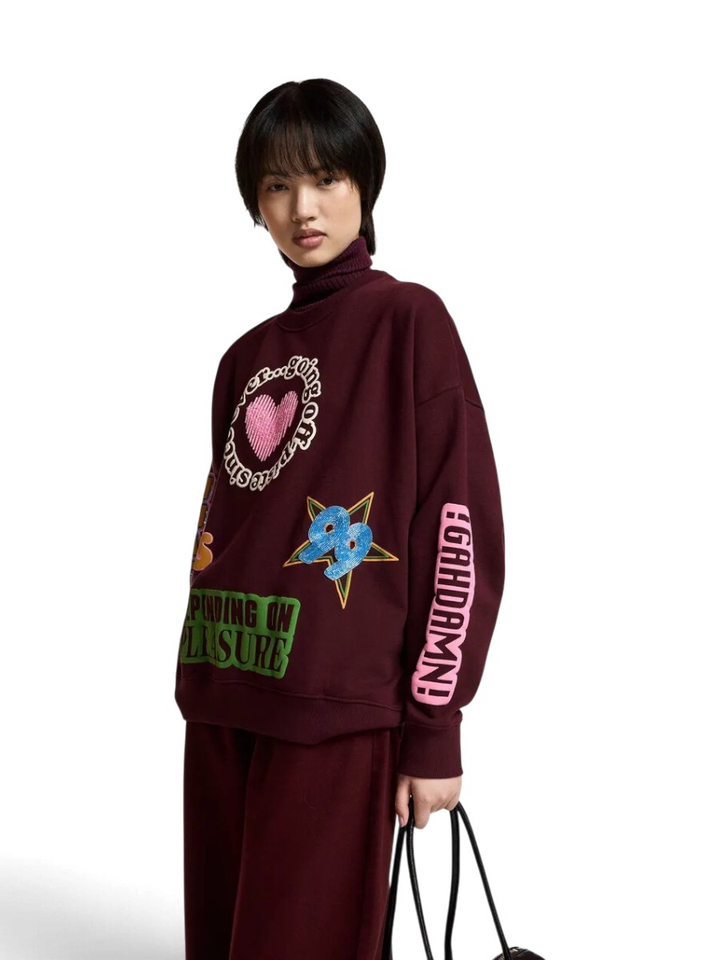 Bordeaux sweater met veelkleurige grafische prints Kampus Essentiel