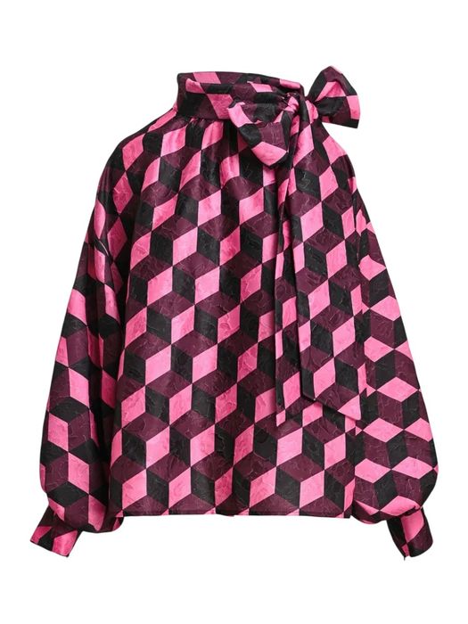 Multicolor blouse met strikkraag en geometrische print Komo Essentiel