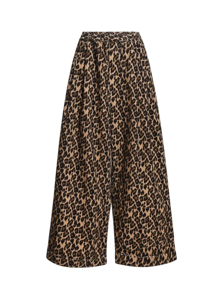 Bruine en zwarte luipaardprint broek met brede pijp Kelly Essentiel