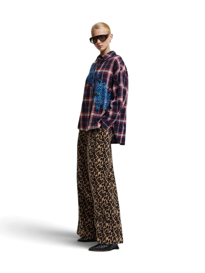 Bruine en zwarte luipaardprint broek met brede pijp Kelly Essentiel
