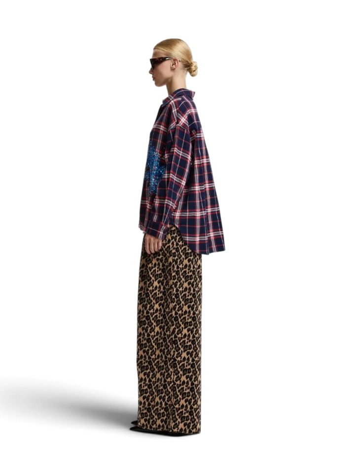 Bruine en zwarte luipaardprint broek met brede pijp Kelly Essentiel